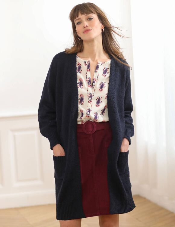 Gilet long porter ouvert, col V (marine) Gilet long porter ouvert, col V (marine)